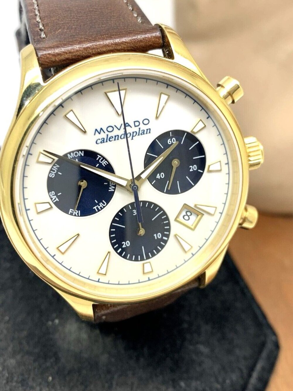 Movado Men's Watch 3650007 Heritage Swiss Quartz Chronograph Brown Leather Band